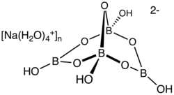 Ball-and-stick model of the unit cell of borax decahydrate