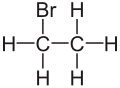 Skeletal formula of bromoethane with all explicit hydrogens added
