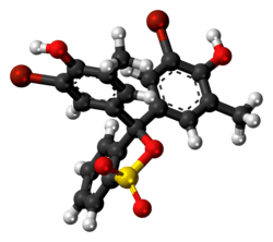 Ball-and-stick model of the bromocresol purple molecule in cyclic form