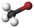 Ball and stick model of bromomethane