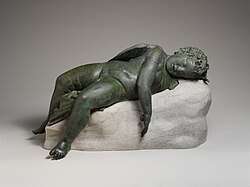 Ancient Greek statue of Eros sleeping; 3rd–2nd century BCE; bronze; 41.9 × 35.6 × 85.2&nbsp;cm; Metropolitan Museum of Art