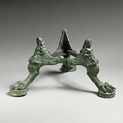 Etruscan tripod base for a thymiaterion (incense burner); 475–450 BCE; bronze; height: 11&nbsp;cm; Metropolitan Museum of Art