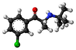 Ball-and-stick model of the of the bupropion molecule