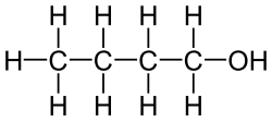 Skeletal formula of n-butanol with all explicit hydrogens added