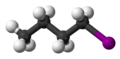 Ball and stick model of butyl iodide