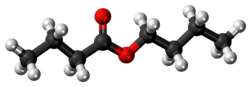 Ball-and-stick model of the butyl butyrate molecule