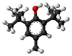 Ball-and-stick model of the butylated hydroxytoluene molecule