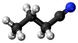 Ball-and-stick model of the butyronitrile molecule