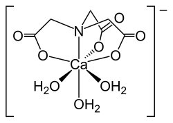 Structure of the nitrilotriacetate anion [Ca(NTA)(H2O)3]−.