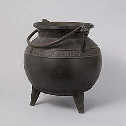 French or South Netherlandish Medieval caldron; 13th or 14th century; bronze and wrought iron; height: 37.5&nbsp;cm, diameter: 34.3&nbsp;cm; Metropolitan Museum of Art