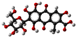 Ball-and-stick model of carminic acid[citation needed]