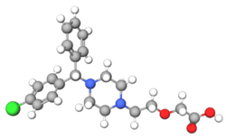 A ball-and-stick diagram of the cetirizine molecule