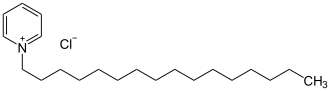 Skeletal formula of cetylpyridinium cation with a chloride anion