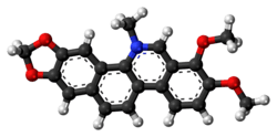 Ball-and-stick model of the chelerythrine molecule