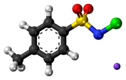 Ball-and-stick model of the component ions of chloramine-T