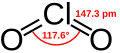 Structural formula of chlorine dioxide with assorted dimensions
