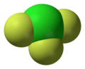 Spacefill model of chlorine trifluoride