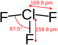 Skeletal formula of chlorine trifluoride with some measurements