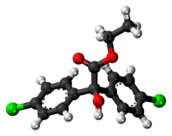 Ball-and-stick model of the chlorobenzilate molecule