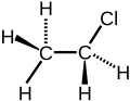 Skeletal formula of chloroethane with stereo bonds