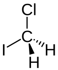 Stereo, skeletal formula of chloroiodomethane with all explicit hydrogens added