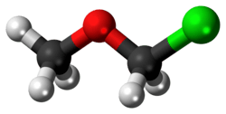 Ball-and-stick model of the chloromethyl methyl ether molecule
