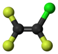 Ball-and-stick model of chlorotrifluoroethylene