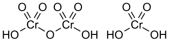 Structural formulae of dichromic acid (left) and chromic acid (right)
