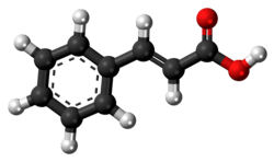 Ball-and-stick model of the trans-cinnamic acid molecule