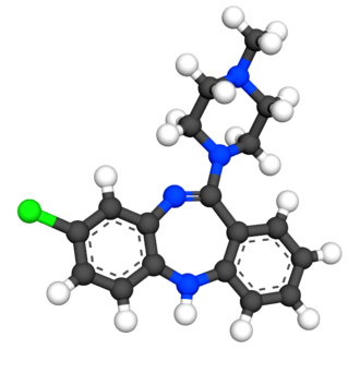 Stick-and-ball model of the clozapine molecule