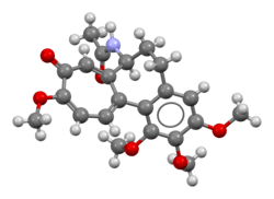 Ball-and-stick model of the colchicine molecule
