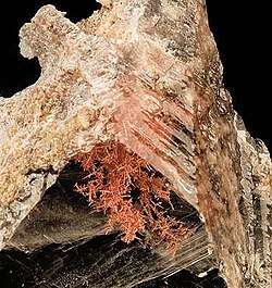 Gypsum with crystalline native copper inside