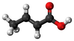Ball-and-stick model of the crotonic acid molecule