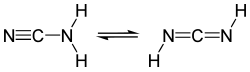 Full skeletal formulas of cyanamide, both tautomers