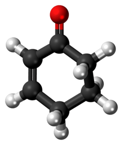 Ball-and-stick model of the cyclohexenone molecule
