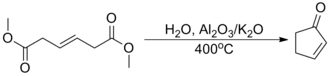 Industrial synthesis of cyclopentenone