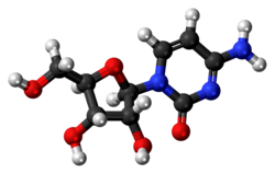 Ball-and-stick model of the cytidine molecule