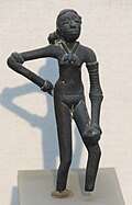 The Dancing Girl, an Harappan artwork; 2400–1900 BCE; bronze; height: 10.8&nbsp;cm; National Museum (New Delhi, India)