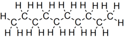 Skeletal formula of decane with all implicit carbons shown, and all explicit hydrogens added