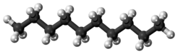 Ball-and-stick model of the decane molecule