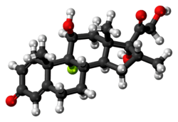 Ball-and-stick model of the dexamethasone molecule