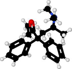 Ball-and-stick model of the less active dextromethadone.
