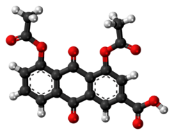 Ball-and-stick model of the diacerein molecule