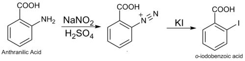 Diazo replacement of anthranilic acid.