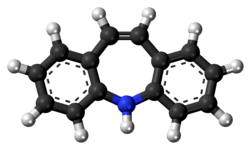 Ball-and-stick model of the dibenzazepine molecule