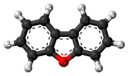 Ball-and-stick model of the dibenzofuran molecule