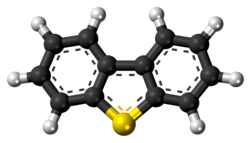 Ball-and-stick model of the dibenzothiophene molecule
