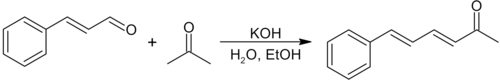 Equation for first substep in the synthesis of dicinnamalacetone