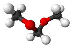 Ball and stick model of dimethoxymethane