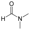 Skeletal formula of dimethylformamide with one explicit hydrogen added
